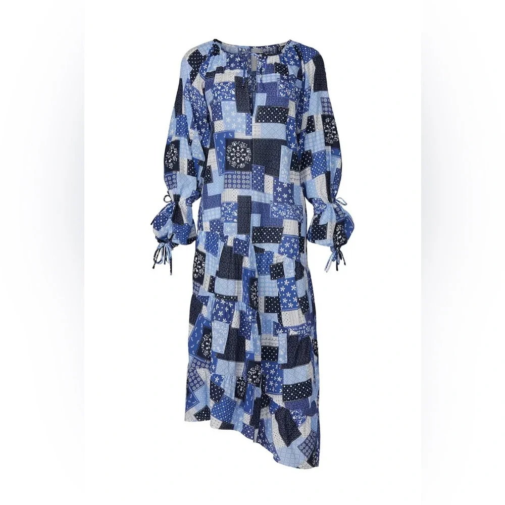 Malene Birger Amily Printed Patchwork Blue Midi Dress - Picture 8 of 14